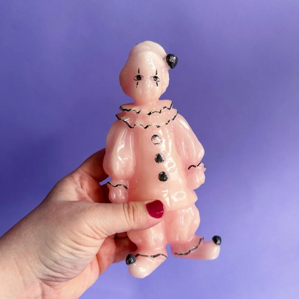 Vintage Art Deco French Pierrot Clown Candle Light Pink and Black 8" Unused 80s - Picture 4 of 6
